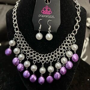 Paparazzi Silver and Purple Beaded Necklace Set